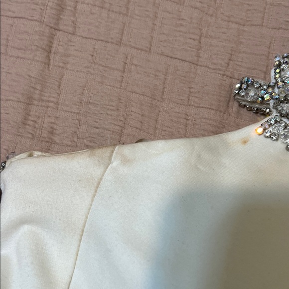 Sherri Hill White One Shoulder Dress with Silver Accents - Picture 5 of 9